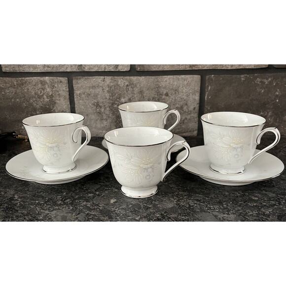 3 Noritake 3132 Cache Pot Footed Cup & Saucer Sets + 1 Cup Platinum Trim RARE - Picture 1 of 10